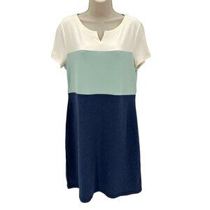 Talbots Womens Multi Color Block Short Sleeve Notch Neck Knee Length Dress Sz M